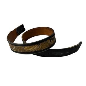 Vtg Nocona Anaconda Snake Leather Belt 32 Mens Black Tan Buckle Western Cowboy